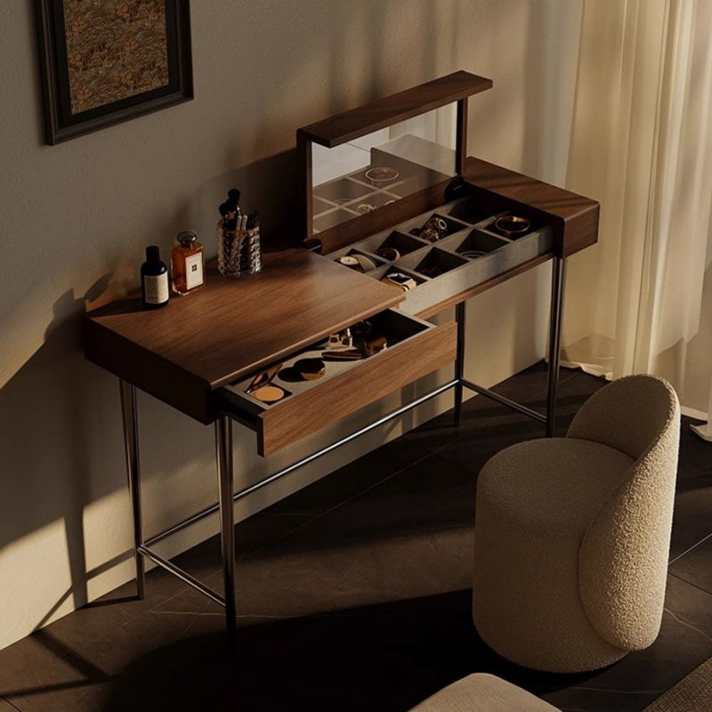 Coiffeuse avec miroir, 1 tiroir, 1 chaise