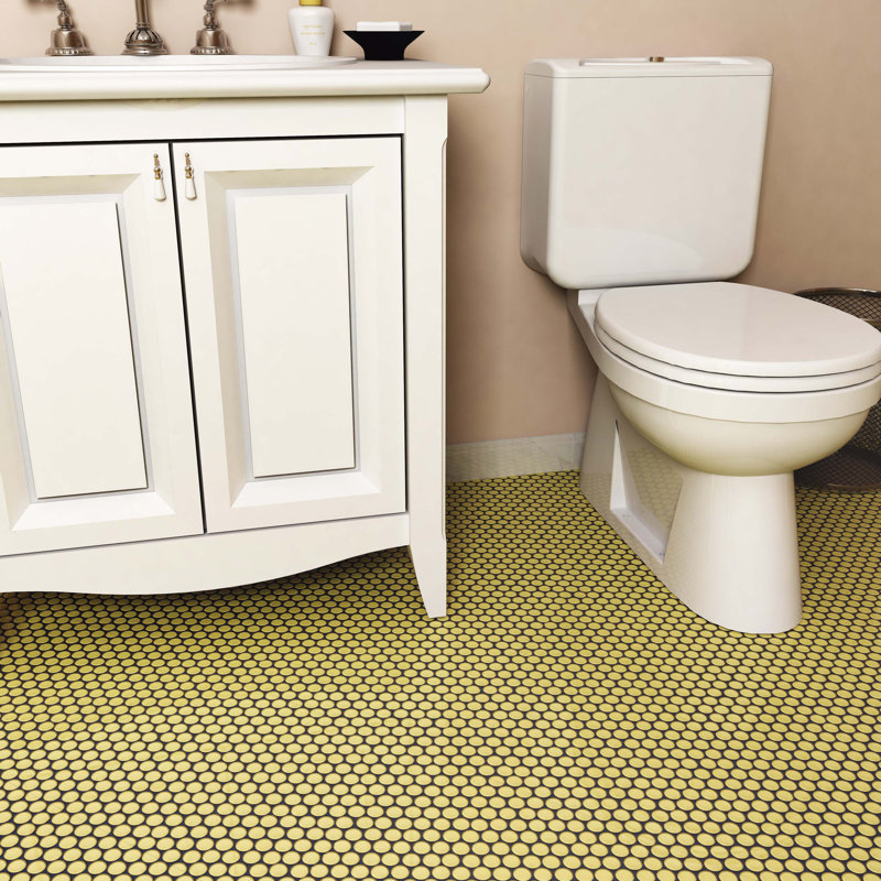 Hudson Penny Round .80" x .80" Porcelain Penny Round Mosaic Wall & Floor Tile, Vintage Yellow