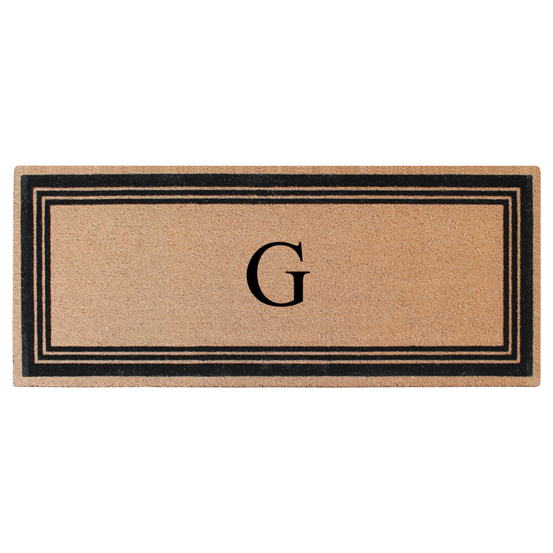 Paillasson monogrammé avec bordure classique en PVC naturel avec envers en PVC - robuste, anti-perte et facile à nettoyer, G