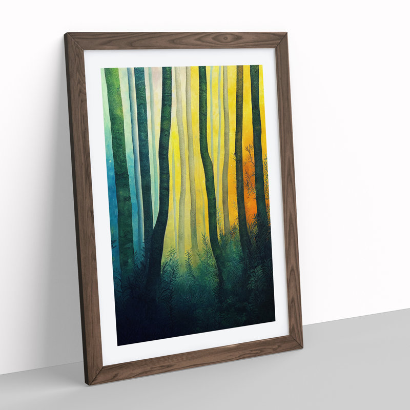 Forest Watercolour No.1 - Single Picture Frame Painting, 46cm H x 34cm W x 2cm D, Walnut