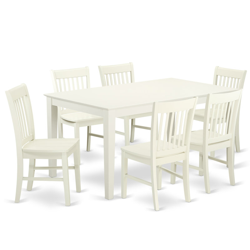Ensemble de table de salle à manger 7 pièces composé d'une table de cuisine rectangulaire et de 6 chaises de salle à manger, 36 x 60 pouces, lin blanc