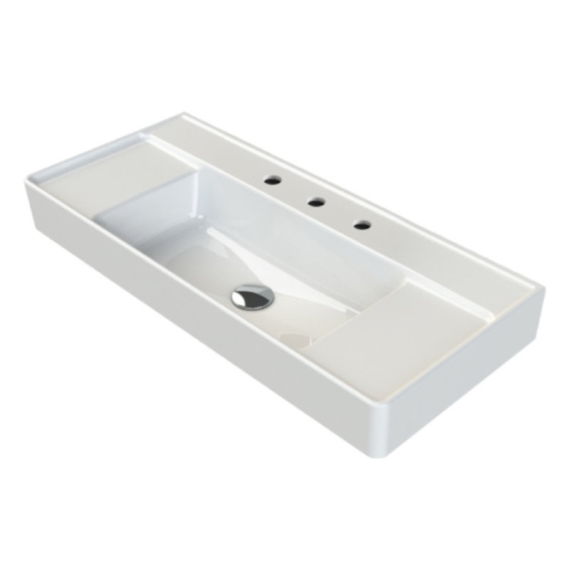 CeraStyle By Nameeks 15'' Ceramic Rectangular Bathroom Sink with Overflow, Widespread Faucet