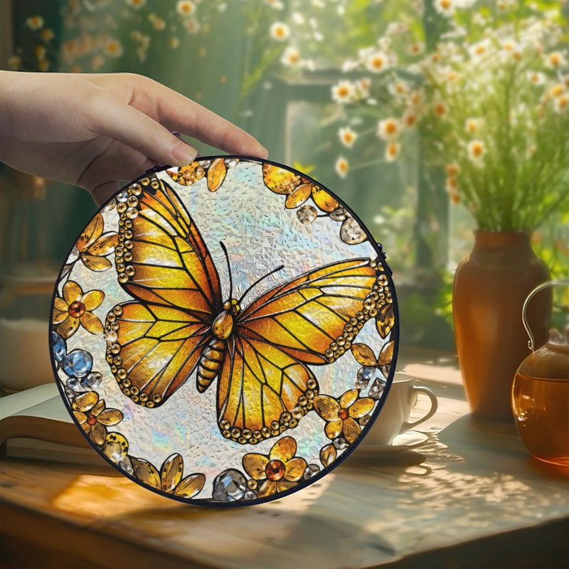 Panneau de vitrail doré Golden Sun, 7,8 x 7,8 po (20 x 20 cm)