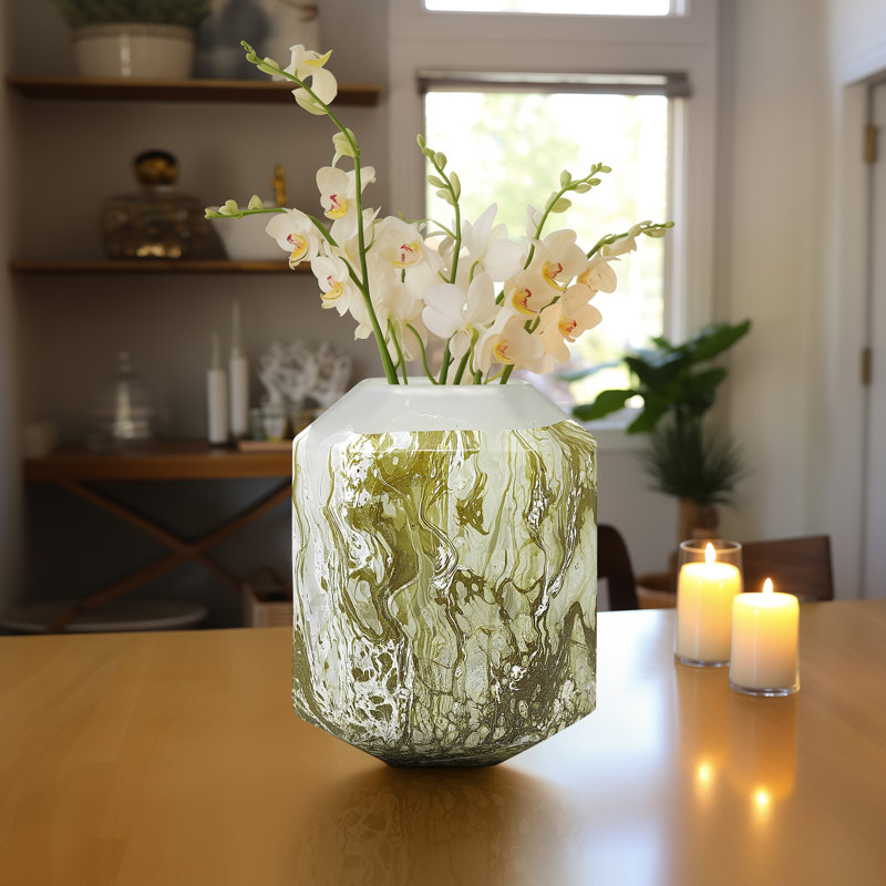 Neutral Modern Novelty Copper Fire Finished Vase, Beige/Yellow, 13" H x 9" W x 9" D