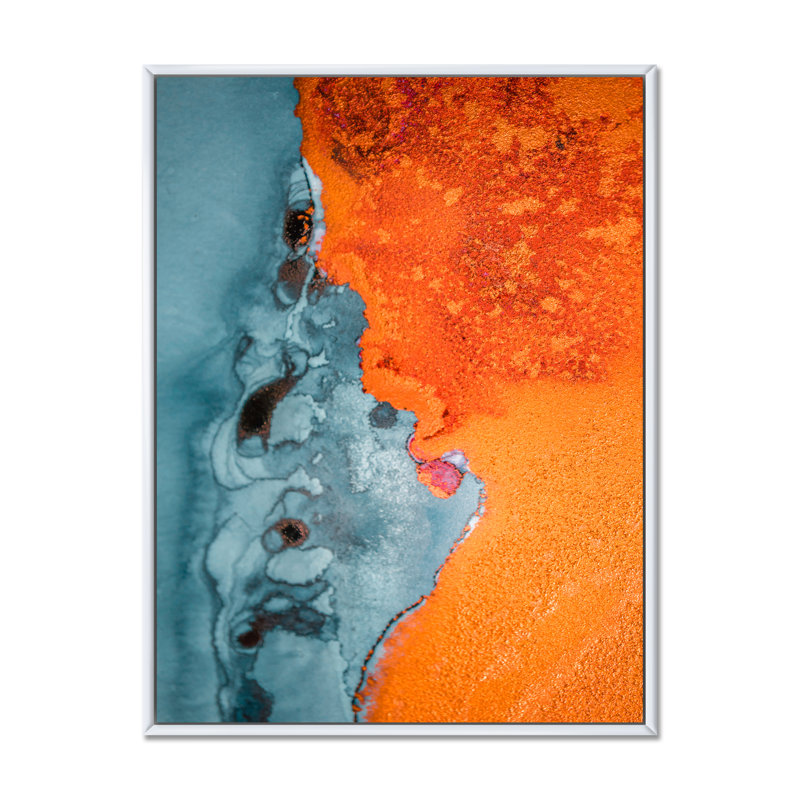Orange et bleu sur fond de pierre liquide - œuvre d'art moderne sur toile, H 44 po x l 34 po x P 1,5 po