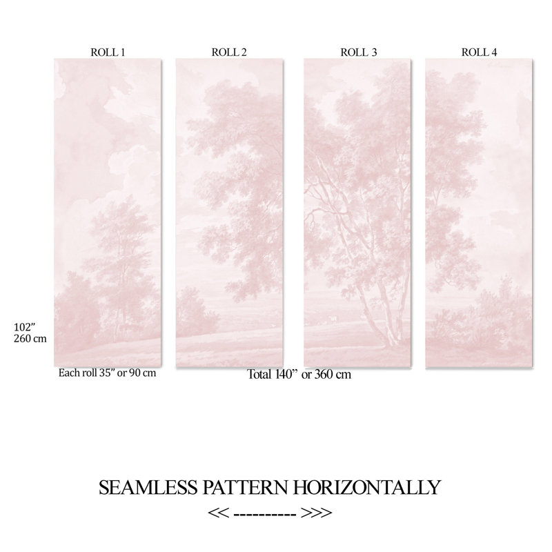 Romantic Victorian Trees Wallpaper, Pink