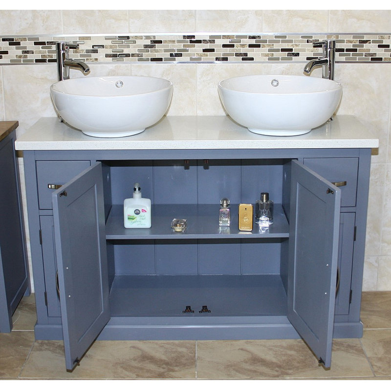 Hadler 1230mm Double Bathroom Vanity with Vessel Ceramic Basin, White 
