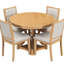 5 pièces pour la salle à manger et le salon, table extensible 4 chaises assorties, structure en bois massif, support de confort rétro avec finition rembourrée ronde extensible naturelle, conception adaptable, facile à entretenir