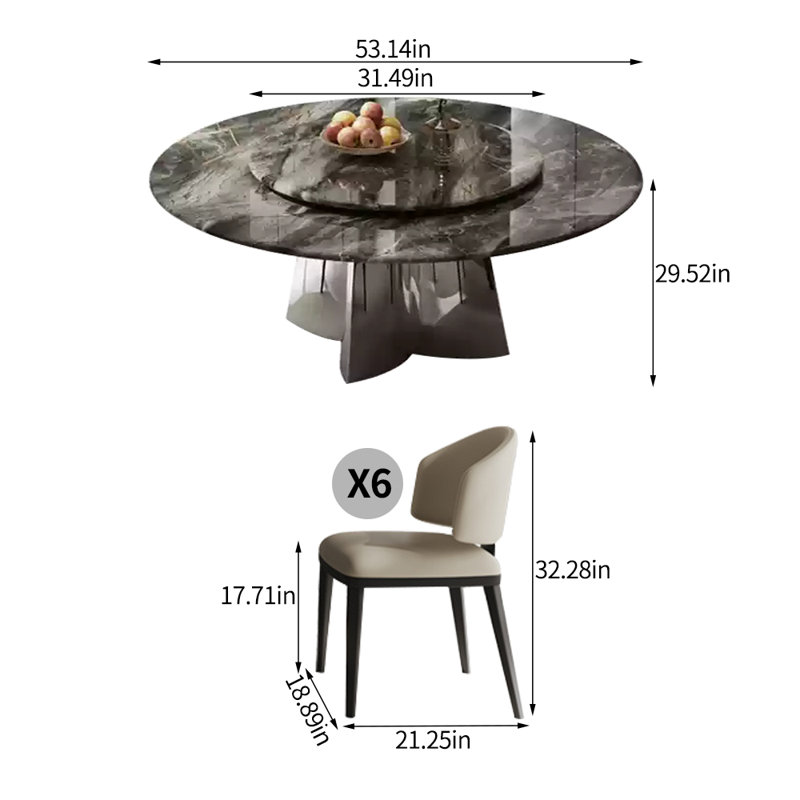 Ensemble de table de salle à manger simple et moderne en faux marbre, H 29,52 po x L 53,14 po x l 53,14 po