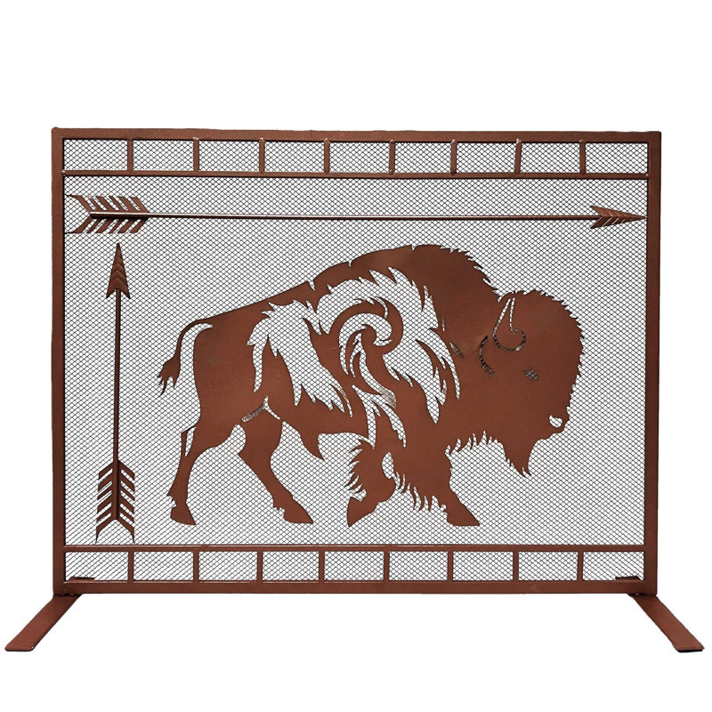 Panneau de cheminée simple en métal avec motif de bison américain