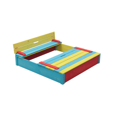 SwingKing 120cm x 25cm Solid Wood Square Sandbox with Cover