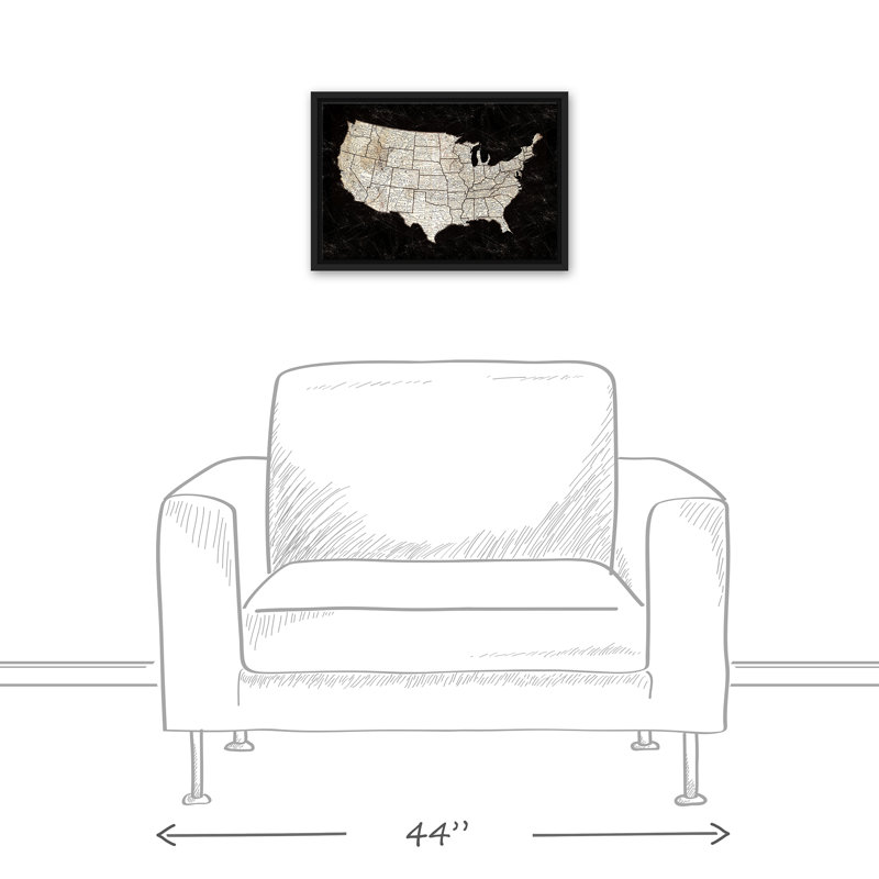 Carte noire des États-Unis, reproduction sur toile, L 19,75 po x H 13,75 po