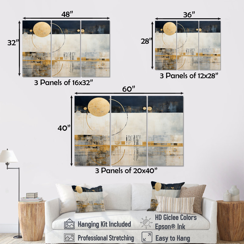 Pioche - ensemble d'art mural abstrait paysage, H 28 po x l 36 po x P 1 po, Toile tendue