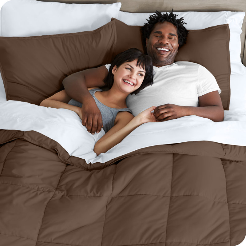 Microfiber Bed-In-A-Bag, Queen Comforter + 6 Additional Pieces, Cocoa/White