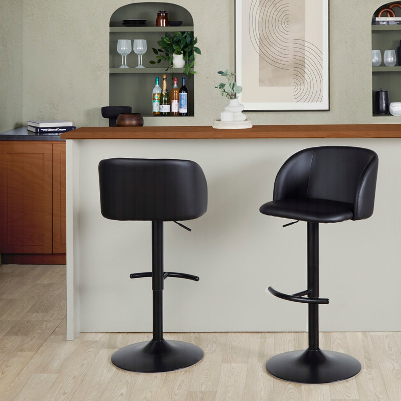 Chaises de salle à manger rembourrées en similicuir noir et métal noir, ensemble de 2, Noir