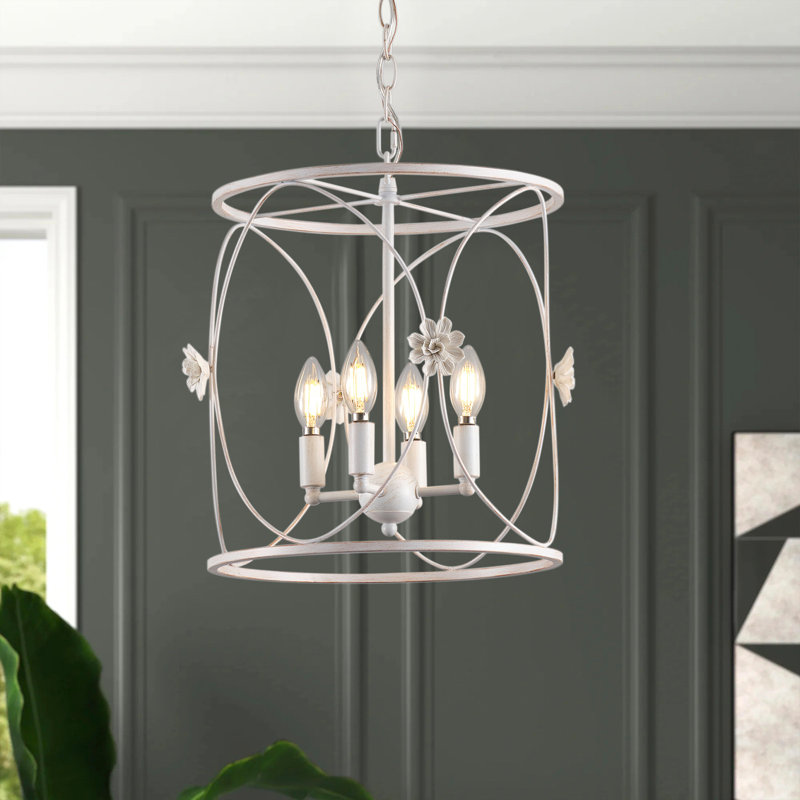 Luminaire suspendu rond en fer sculpté à 4 lampes