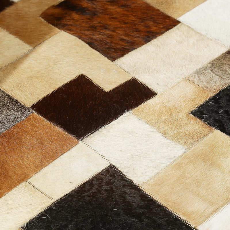 Tapis multicolore à motif géométrique en peau de vache, Rectangle 5 pi x 7,5 pi