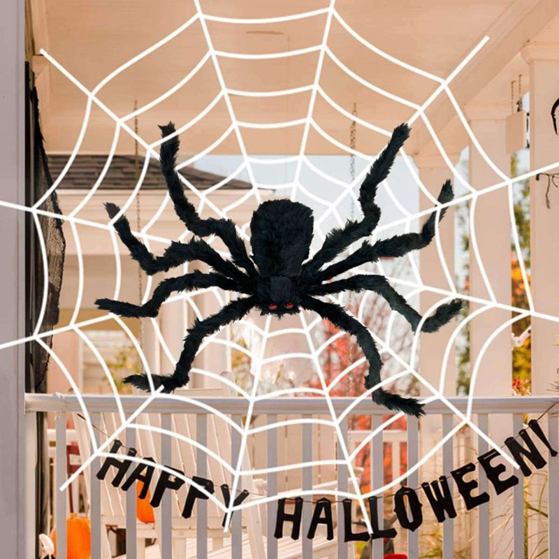 5ft Halloween Large Spider Web with 49inch Giant Furry Spider, Indoor Outdoor Spooky Haunted House Decor