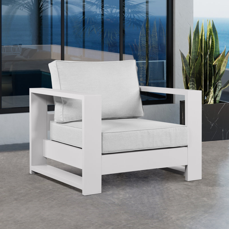 Hoyt 37.40” Outdoor Aluminum Armchair, Snow White, Light Gray