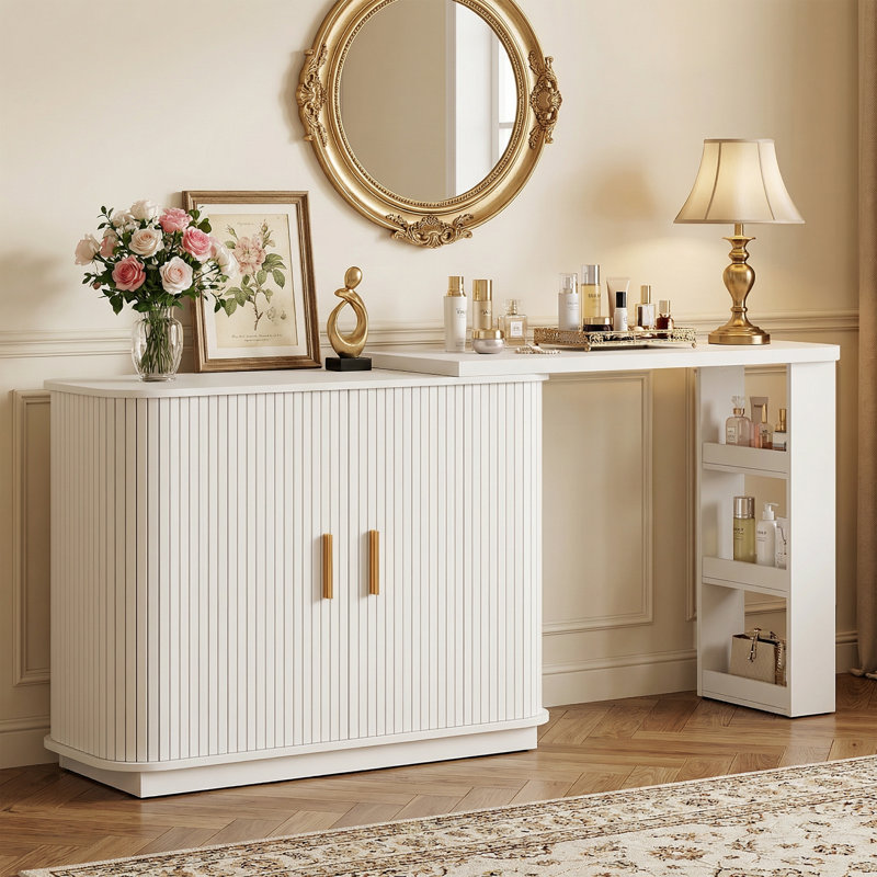 Extendable L-Shaped Vanity Table With Roller Shutter