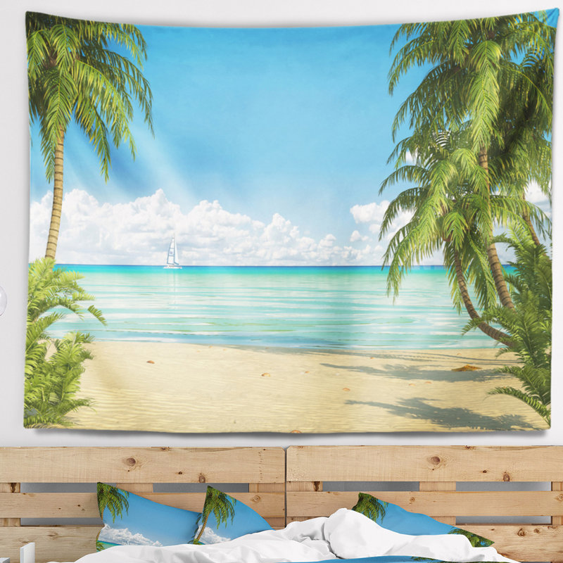 Tapisserie de beach palmiers chez les caraïbes de mer, H 78 po x l 92 po