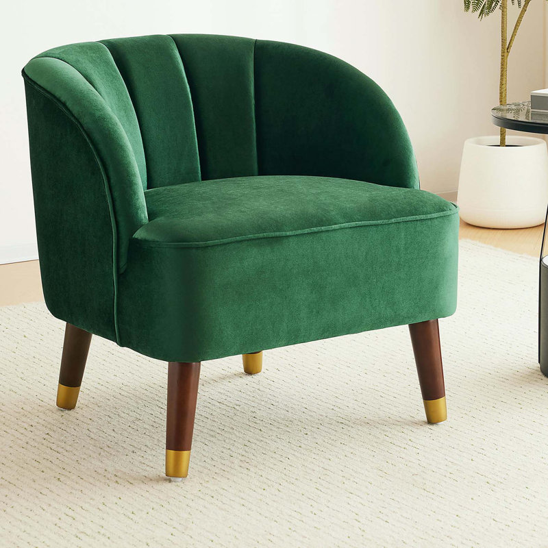 Fauteuil d'appoint rembourré avec pieds en bois, Velours émeraude
