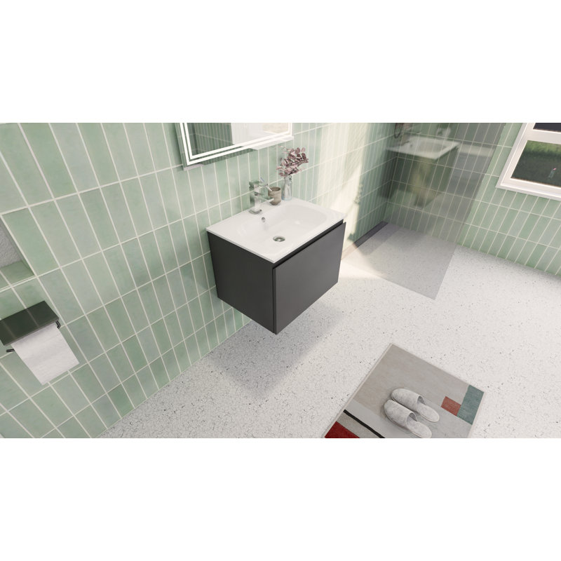 Ensemble de meuble-lavabo simple mural 24 po Tykia, Chêne foncé