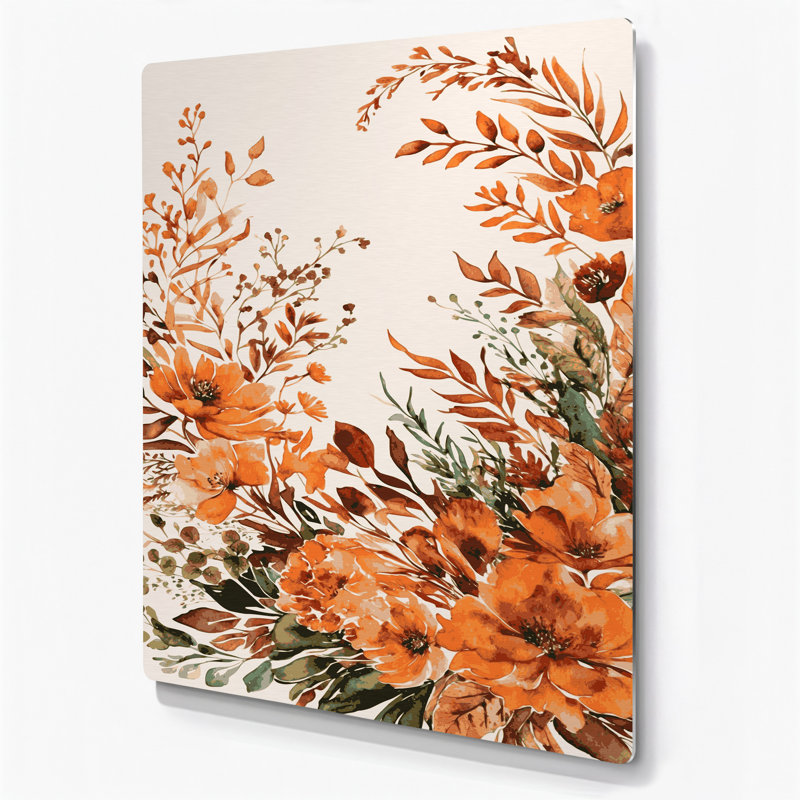 Aquarelle florale 50, art mural en métal beige, H 24 po x l 20 po