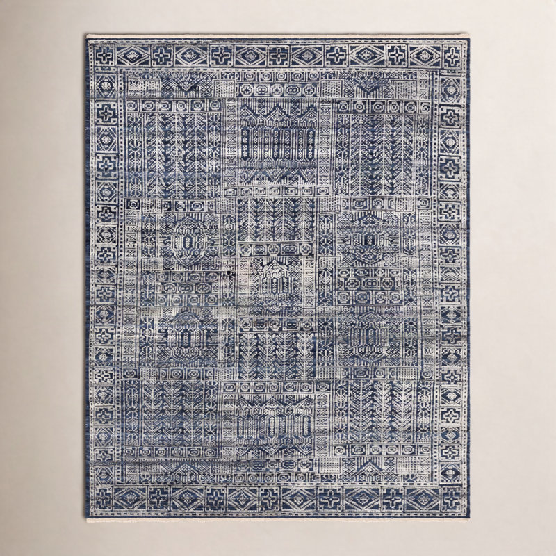 Tapis traditionnel bleu foncé / encre / argenté Indrakumar, Rectangle 4 pi x 6 pi