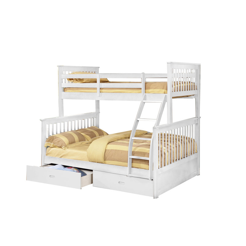 Lit superposé simple au-dessus d'un lit double avec tiroirs Aleta, Blanc