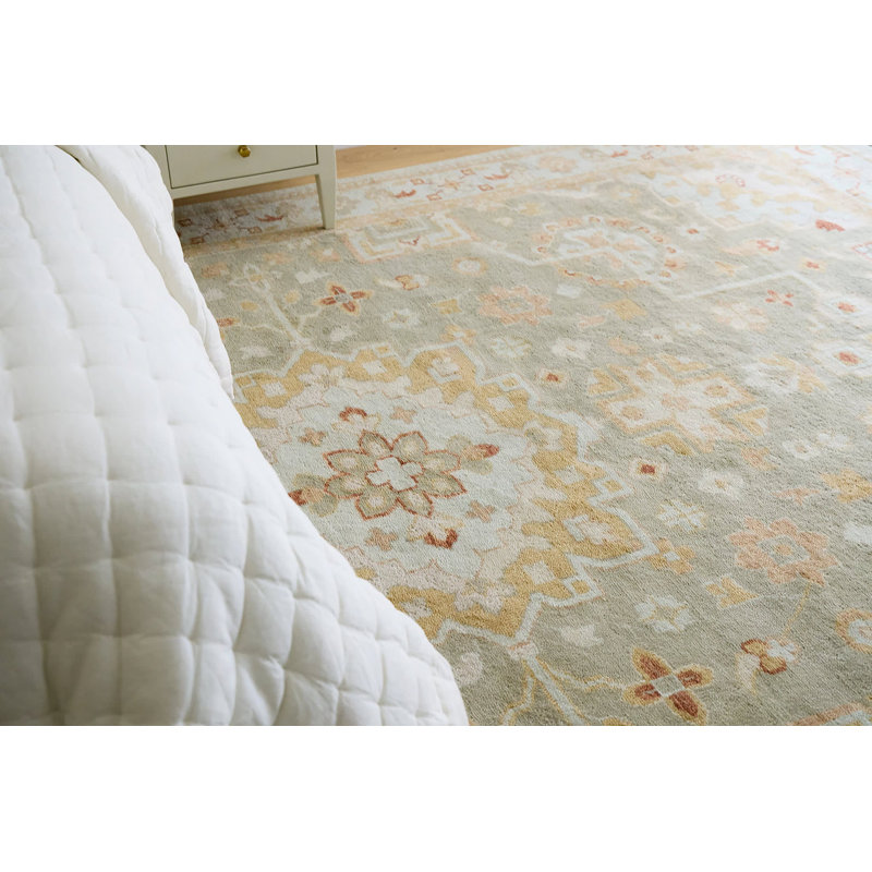Tapis en laine noué à la main Kendra Sky, Rectangle 9 pi 6 po x 13 pi 6 po