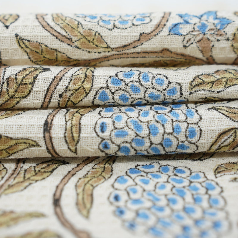 Hand Block Print Waffle Floral Hand Towels 17X32 Sustainable Luxury Cotton Towels for Your Bathroom "Merakhi", Blue