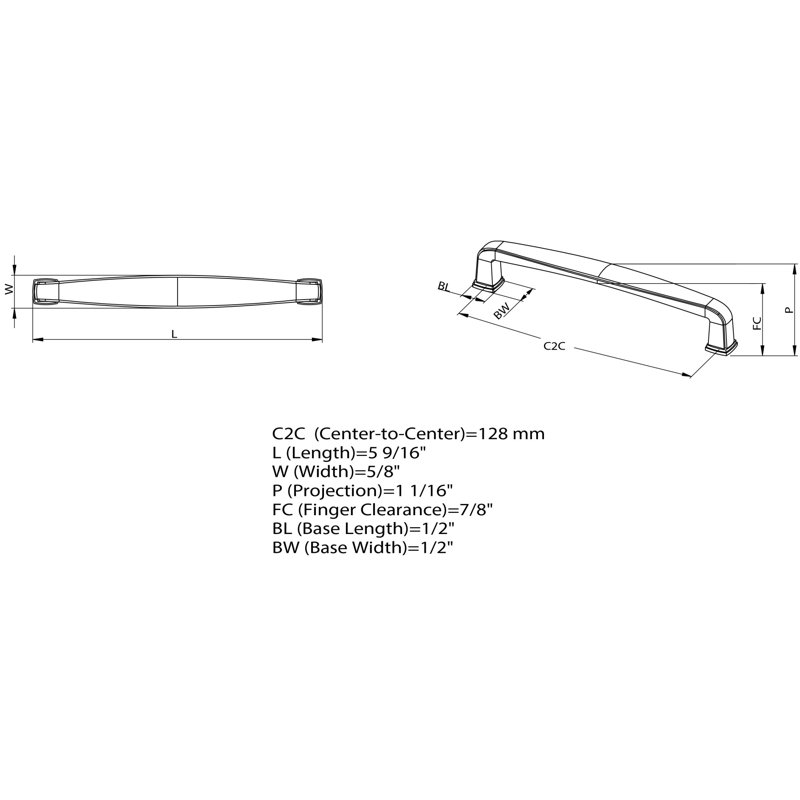 Square Flair 5 1/16" Center to Center Arch Pull, Matte Black
