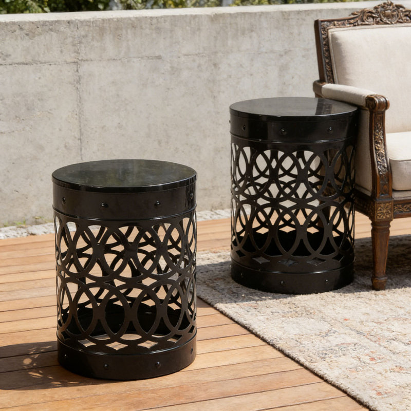 Table de bout d'extérieur en métal, Noir, 2