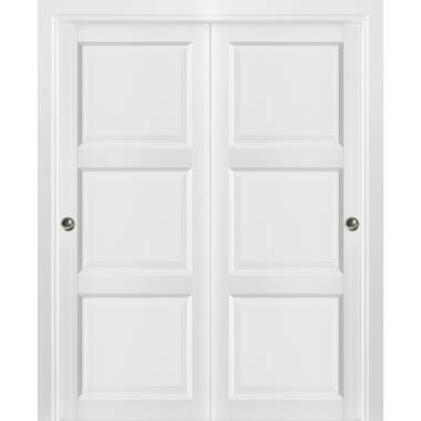 CALHOME 60 in. x 96 in. Hollow Core White Stained Solid Wood Interior Double Sliding Closet Doors