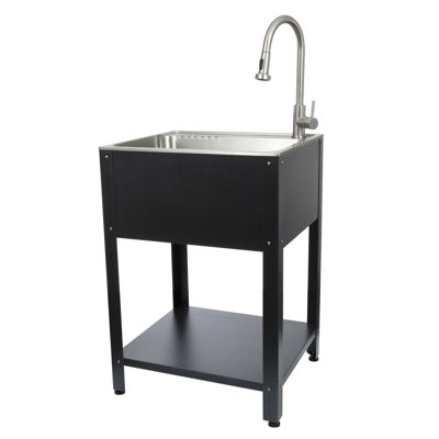 All-In-One 24.1" L  x 21.3" W Free Standing Laundry Sink with Faucet