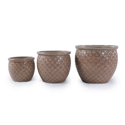 Pot à fleurs en céramique jaune antique pour terrasse, jardin, rebord de fenêtre, etc. (3 pièces)