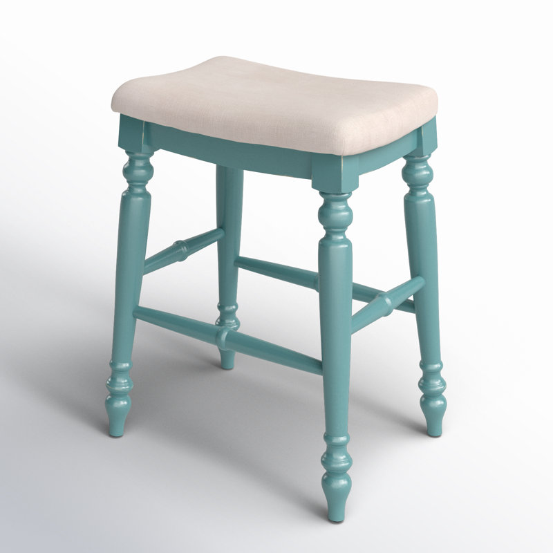 Marino Elegant Blue Wood Backless Counter Stool with Padded Seat
