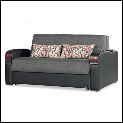 Upholstered Convertible Loveseat With Storage, Grey