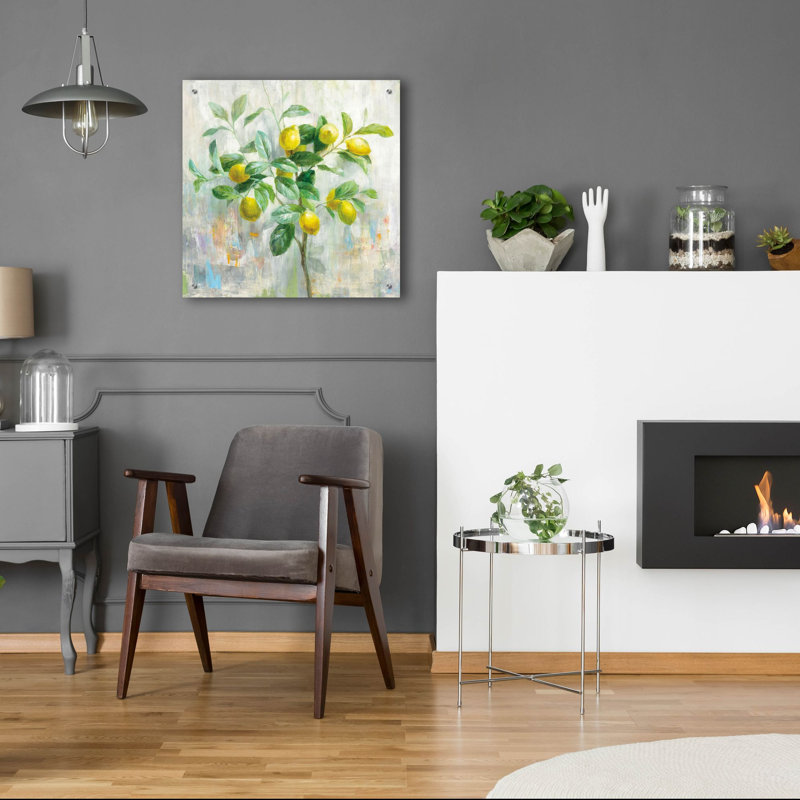  'Lemon Branch' by Danhui Nai Acrylic Glass Wall Art, 12" x 12", H 24 po x l 24 po x P 0,2 po