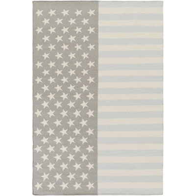 Tapis géométrique beige / bleu ciel tissé à plat à la main Dianne