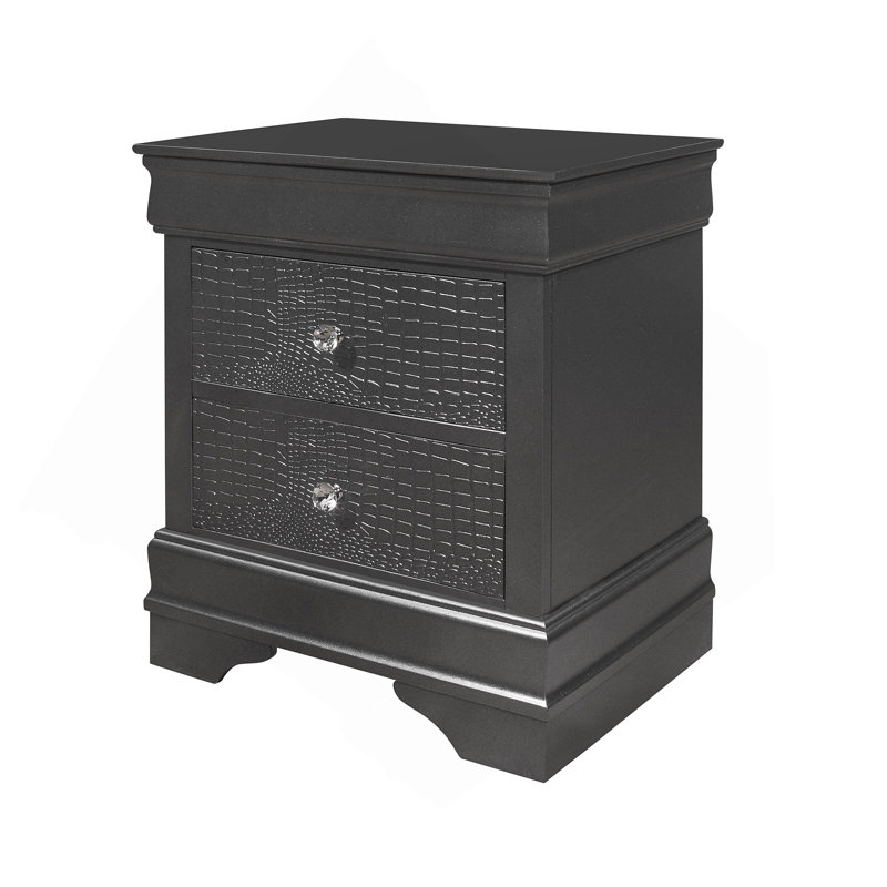 SHAKER CROCODILE METALLIC GREY NIGHTSTAND, Metallic Gray