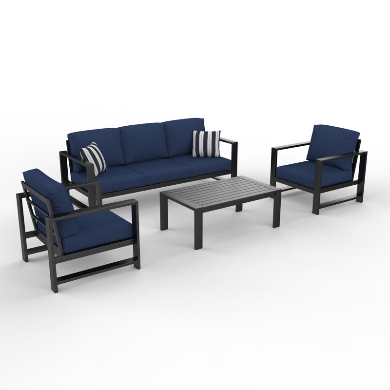 Dulcie 5-Person Seating Set with Sunbrella® Cushions, Canvas Navy Sunbrella® Canvas
