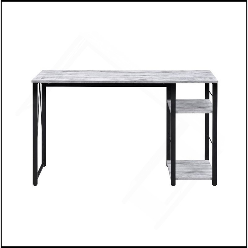 Rectangular Writing Desk With 2 Tier Shelf, Antique White/Black