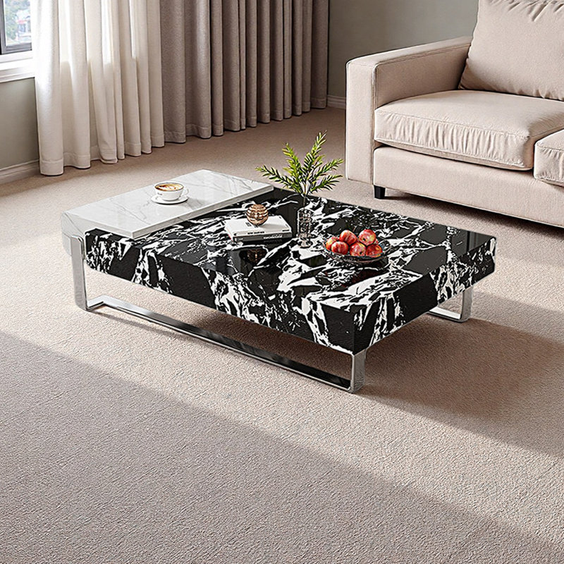 Table basse moderne avec pieds en métal, Noir / blanc, H 13,77 po x L 55,11 po x l 31,49 po