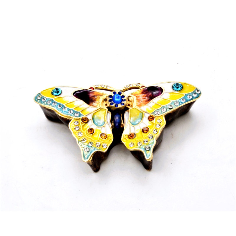 Multi Colored Enamel Butterfly Trinket Box with Austrian Crystals
