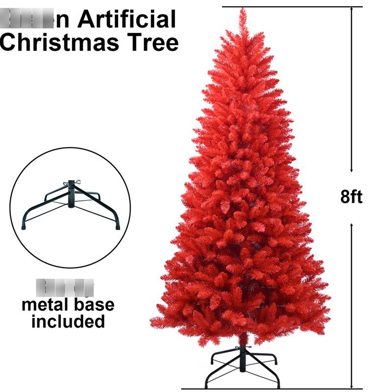 Arbre de Noël rouge de 4 pi avec 456 pointes pleine longueur, branches à charnières pour un assemblage rapide, arbre de support stable et robuste, supports d'ornement sécurisés, branches, stabilité du métal