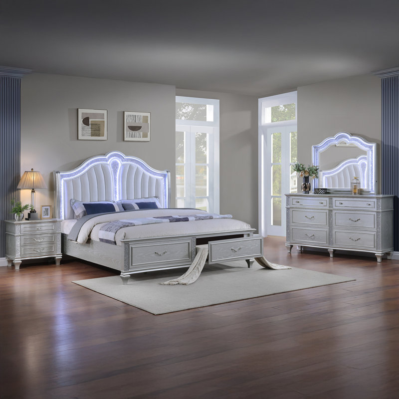 Ensemble de chambre à coucher pour grand lit à tête de lit mystérieuse 4 pièces Mystic