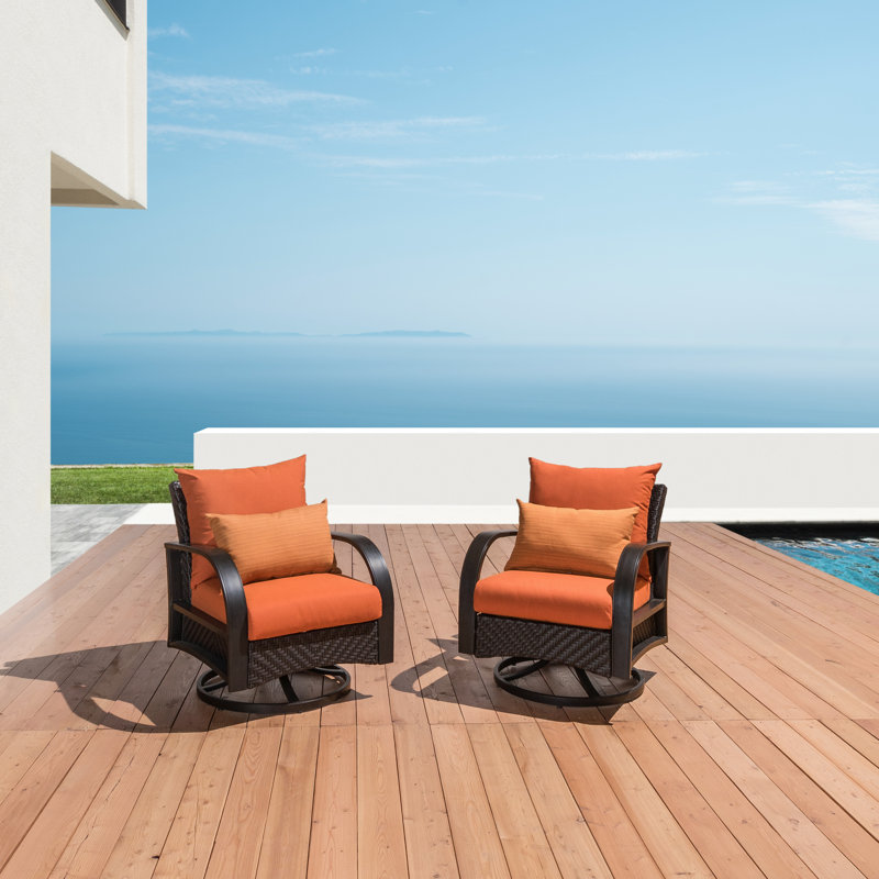 Kechia Wicker Patio Chair, Centered Ink Stripe Sunbrella®