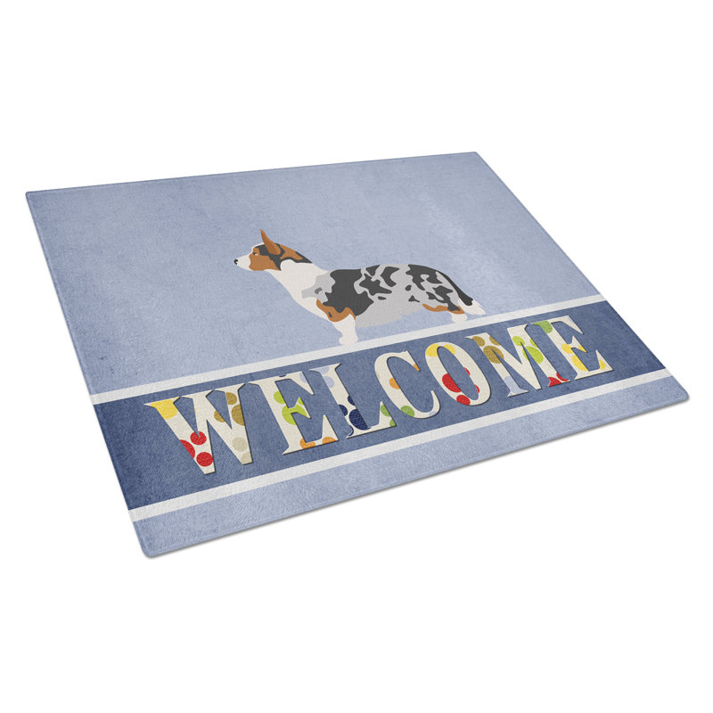 Caroline's Treasures Tempered Glass Welcome Cutting Board, Welsh Corgi Cardigan